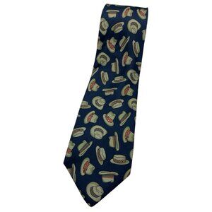 THE SOCIETY CLUB Men's 100% Silk Necktie LUXURY Tie Blue Hat W:3.7" EUC